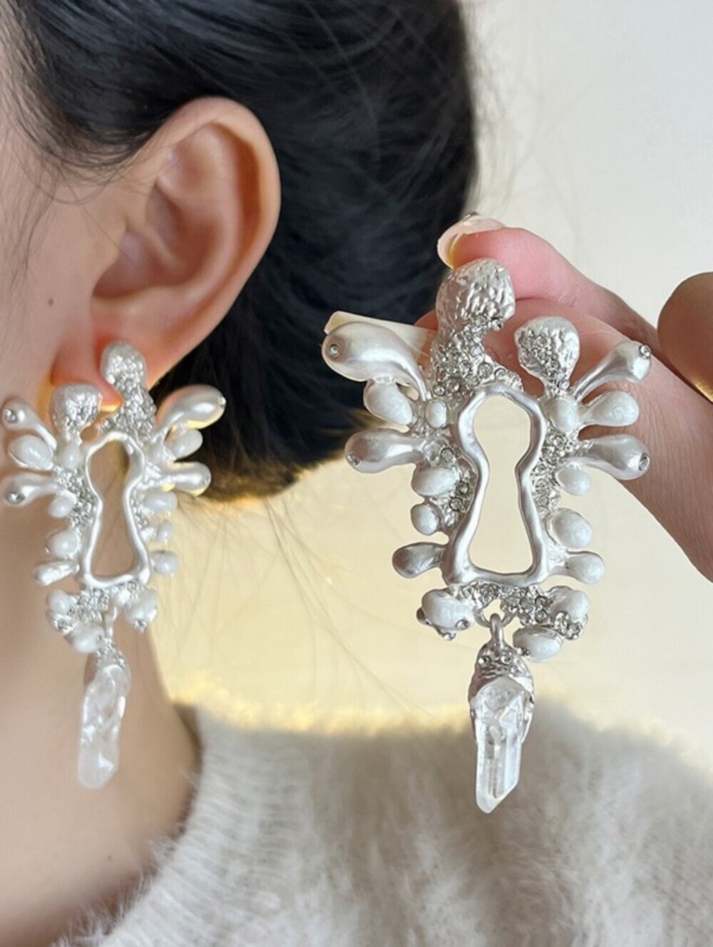 Silver Organic Pearl Drop Earrings